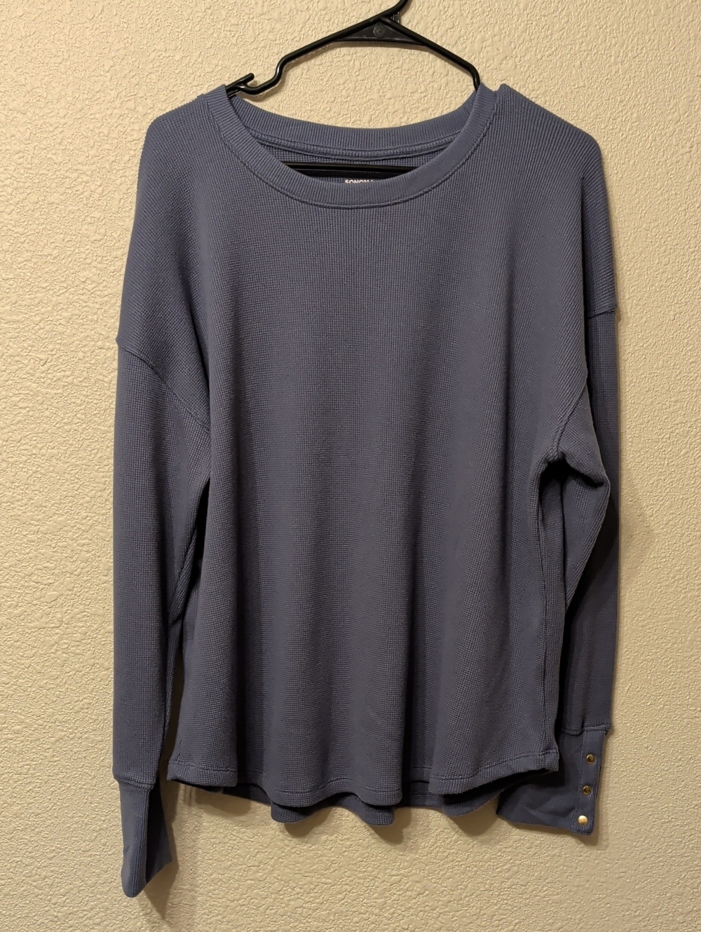 Sonoma Slate Blue Crewneck Sweater with Button Cuffs